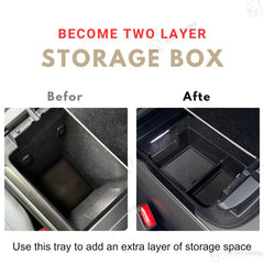 Comparison before and after using the storage tray.